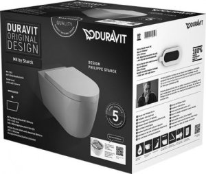 Pakabinamas unitazas Duravit Me By Starck Rimless, su lėtai užsidarančiu dangčiu, bakelis į komplektą neįeina