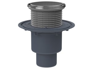 Trapas vidaus patalpoms DN50/75/110 vertikalus su sifonu "Primus blue", "Klick-Klack" grotelių tvirtinimas, apvalios grotelės d133/112mm