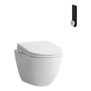 Pakabinamas unitazas Laufen CLEANET PRO, Rimless, su higieninio dušo funkcija, su lėtai užsidarančiu dangčiu, spalva - balta