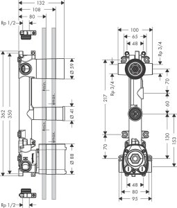 Potinkinė dalis termostatiniam moduliui AXOR Citterio E 380/120, 2 funkcijom