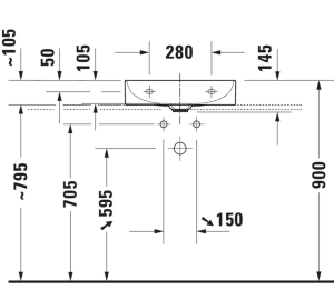 Praustuvas Duravit Vero Air 500x400 be sylės maišytuvui