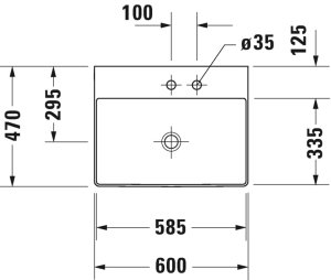 Praustuvas Durasquare 60x47 šliifuotaapačia, be skylės maišytuvui