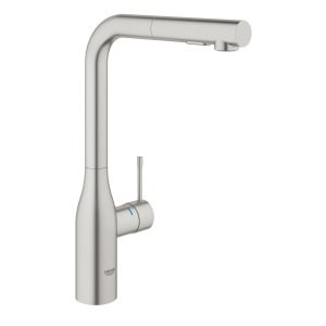 Plautuvės maišytuvas GROHE Essence L formos su ištraukiama žarna, nerūdijančio plieno spalvos 