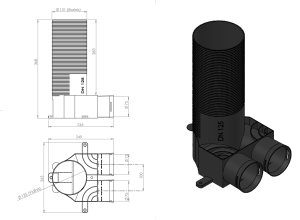 Dėžutė difuzoriaus plastikinė antistatinė DN125-2x75