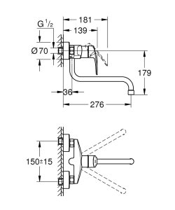 Plautuvės maišytuvas GROHE Eurosmart New, su 240 mm snapu, chromo spalvos 