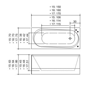 Vonia BALTECO Modul 169 x 75 cm su apdaila E2 / E4 be masažo S1