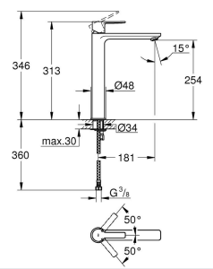 Praustuvo maišytuvas GROHE Lineare XL dydis, be dugno vožtuvo, chromo spalvos 
