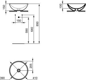 Praustuvas-dubuo Ideal Standard Strada Round, matmenys 410x410mm, juodas matinis