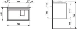 Spintelė praustuvui Laufen LANI 735x450x515 mm, 2 stalčiai, tinka praustuvui 817085, spalva - balta blizgi