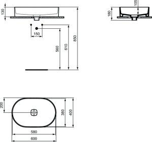Praustuvas - dubuo IDEAL STANDARD Strada II Oval, 60 x 40 x 18 cm, be persipylimo