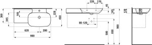 Praustuvas Laufen INO 900x450x145 mm, su lentynėle kairėje, be angos maišytuvui