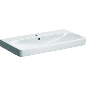 Praustuvas Geberit Smyle Square 90x48 cm, su skyle maišytuvui, su perpylimu