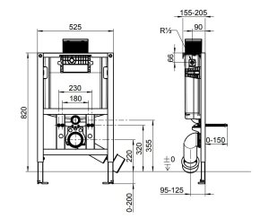 WC rėmas Viconnect pažemintas 820mm, mygtukas iš viršaus+ tvirtinimai