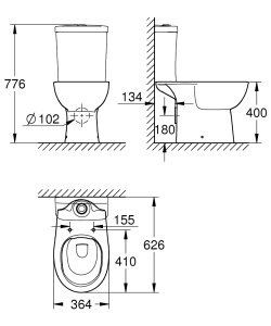 Pastatomas WC unitazas GROHE Bau Ceramic