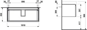 Spintelė praustuvui Laufen PRO S 1010x450x395 mm, 2 stalčiai (išorinis ir vidinis), tinka praustuvui 813966, spalva - grafito