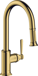 Plautuvės maišytuvas AXOR Montreux 180 su ištraukiama galvute, poliruoto aukso spalvos (Polished Gold Optic)