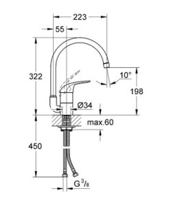 Plautuvės maišytuvas GROHE Euroeco 1/2", chromo spalvos 