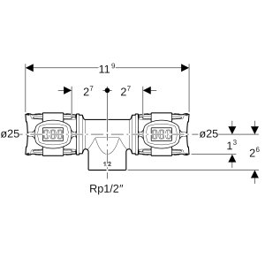 Trišakis vidinis sriegis bronza d25mm, Rp1/2, d1=25mm, Geberit Flowfit