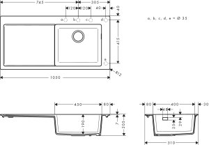 Granito SilicaTec plautuvė Hansgrohe S514-F450, montuojama ant stalviršio, 450 mm, grafito juoda