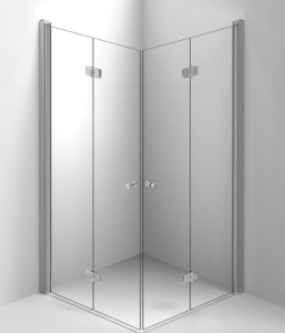 Dušo durys perlenkiamos švytuoklinės dešininės Fold 89-90x200cm  (45x45) skaidrus stiklas anoduotas profilis