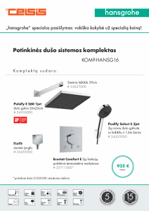 Potinkinės dušo sistemos komplektas HANSGROHE Pulsify "5 in 1", stačiakampės formos, spalva - chromo (chrome)