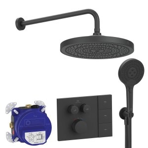 Dušo sistema IDEAL STANDARD Ceratherm Navigo Solos, 300mm dušo galva, 3 funkcijos, 400mm dušo alkūnė, juoda matinė