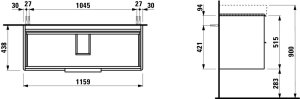 Spintelė praustuvui Laufen BASE 1160x440x530 mm, su dviem stalčiais, praustuvui 814965, spalva- balta matinė
