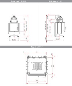 Plieninis židinio ugniakuras SCHMID LINA 4557 S (530 x 1215 x 500); 3,4-7,8kW