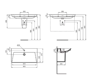 Praustuvas Ideal Standard La Dolce Vita, matmenys: 860x470x145mm, baldinis