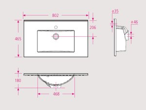 Praustuvas BALTECO Forma 80 cm glazūruotos akmens masės