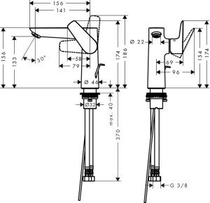 Praustuvo maišytuvas HANSGROHE Talis E 150 su dugno vožtuvu, spalva - chromo (chrome)