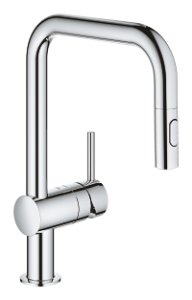 Plautuvės maišytuvas GROHE Minta U su ištraukiama žarna, chromo spalvos 