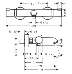 Termostatinis vonios/dušo maišytuvas HANSGROHE Ecostat Comfort, spalva - balta matinė