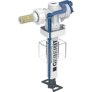 Vandens pripildymo mechanizmas Geberit 383 keraminiam WC bakeliui,  šoninis pajungimas, 3/8" ir 1/2", žalvarinis sriegis