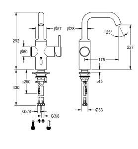 Hibridinis (bekontaktis arba mechaninis valdymas) maišytuvas praustuvui F5LME, 6V (baterijos) arba 12 V DC (reikalingas transformatorius)