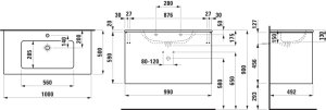 Spintelė su praustuvu Laufen PRO S 1000x500x610 mm, plonas "slim" praustuvas, 2 stalčiai,  spintelės spalva - balta matinė