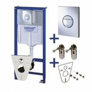 Potinkinis WC rėmas GROHE Rapid SL (4in1) su chromuotu Cosmo Nova mygtuku, tarpine ir tvirtinimo varžtais
