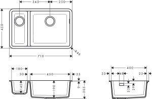 Granito SilicaTec plautuvė Hansgrohe S510-U635, montuojama iš apačios, 180/450 mm, akmens pilka 