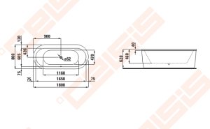 Vonia LAUFEN Solutions 180x80 cm, ovali laisvai statoma su rėmu