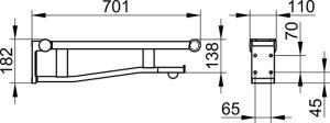 Atlenkiamas porankis Plan Care 700mm, chromas/baltas