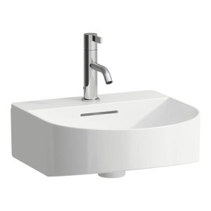 Praustuvas Laufen SONAR 410x420x140 mm, su keraminiu nuotako dangteliu, 1 anga maišytuvui viduryje