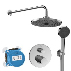 Komplektas dušo potinkinis Ideal Standard Ceratherm 100: apvali 260mm 2srovių lietaus galva, 100mm rankinis dušas, alkūnė su laikikliu, 400mm sieninė alkūnė, chromas