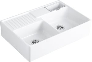 Plautuvė VILLEROY&BOCH Double-Bowl skylė maišytuvui, baltos spalvos