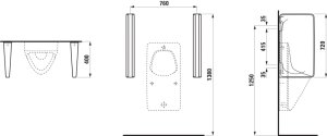 Pisuarų sienelė/pertvara Laufen CINTO 400x90x720 mm, keramikinė, su tvirtinimo prie sienos elementais, spalva - balta