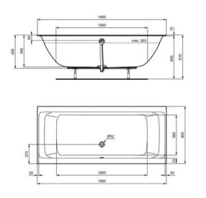 Vonia Ideal Standard Connect Air, 1800x800mm, akrilinė, dvipusė, įleidžiama, balta matinė