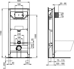Rėmas Ideal Standard WC (2in1) ProSys M 2/4 L+tvirtinimai