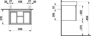 Spintelė praustuvui Laufen PRO S 550x370x390 mm, 1 stalčius, tinka praustuvui 818959, spalva - balta blizgi