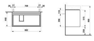 Spintelė praustuvui Laufen LANI 880x450x515mm, 2 stalčiai, tinka praustuvui H810338, spalva - balta blizgi