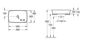 Praustuvas VILLEROY&BOCH Artis 580x380mm, montuojamas ant stalviršio, juodos spalvos išorė