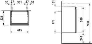 Spintelė praustuvui Laufen PRO S 415x320x580 mm, 1 durelės, lankstai dešinėje, 1 stiklinė lentynėlė, tinka praustuvui 815961, spalva - grafito